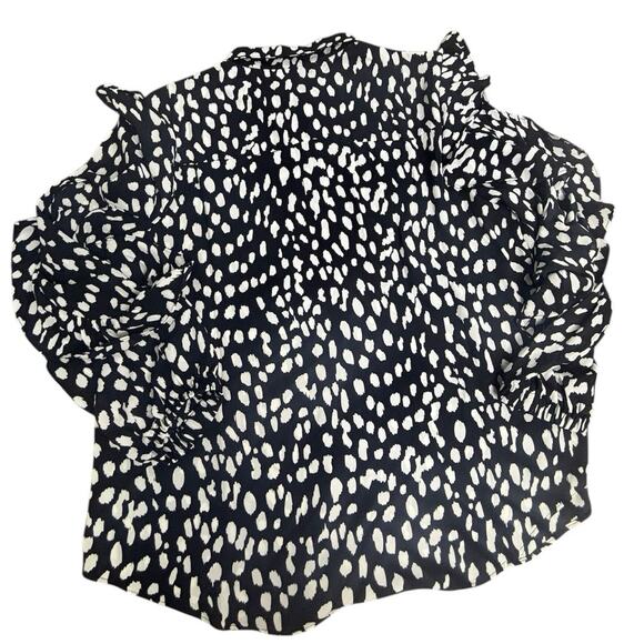 Chico’s Black White Abstract Print Ruffle Sleeve Blouse Women’s Size 2 (L/12) - Picture 2 of 7